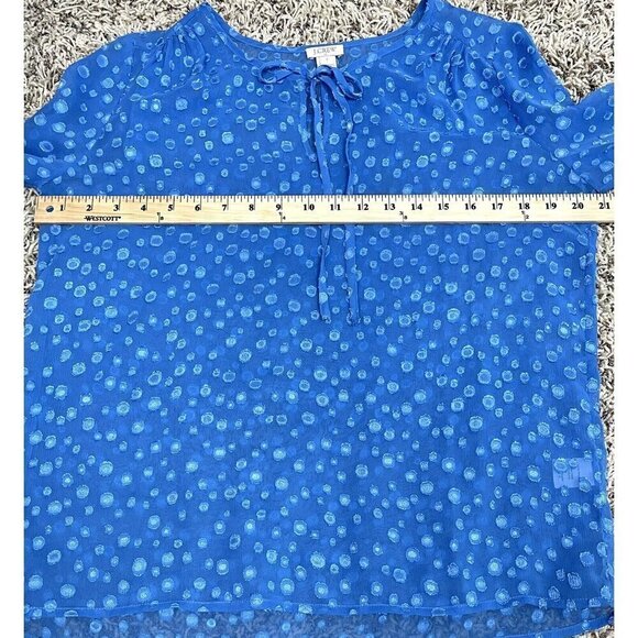 J. CREW Womens SMALL Blue Clip Dot Tie-Neck Sheer Long Sleeve BLOUSE E4291 EUC - Picture 5 of 10